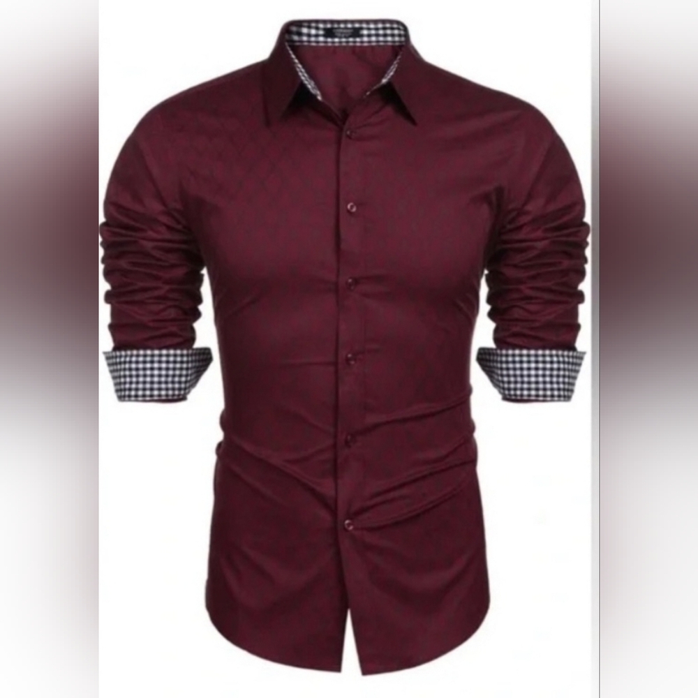 Mens Wine Diamond Pattern (Grey Stripe) Button Down Shirt NWT 2XL